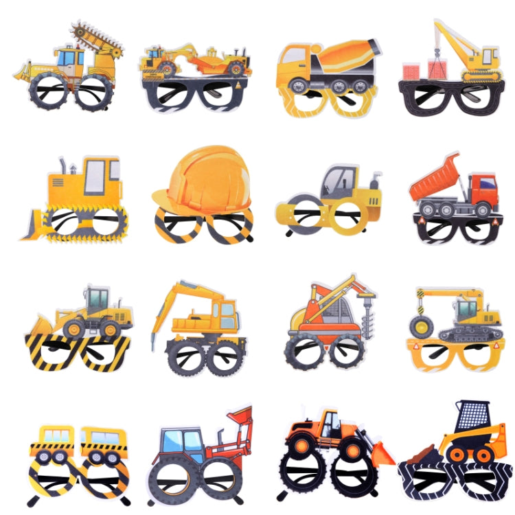 3 PCS Children Birthday Party Funny Glasses Photo Props, Logging Truck, Forklift, Tanker Truck, Small Crane, Bulldozer, Engineering Cap, Expel Soil Machine, Dump Truck, Excavator, Grinder, Screw Machine, Crane, Bus, Red Excavator, Orange Bulldozer     ...