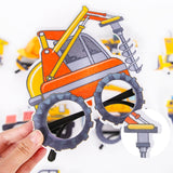 3 PCS Children Birthday Party Funny Glasses Photo Props, Logging Truck, Forklift, Tanker Truck, Small Crane, Bulldozer, Engineering Cap, Expel Soil Machine, Dump Truck, Excavator, Grinder, Screw Machine, Crane, Bus, Red Excavator, Orange Bulldozer     ...