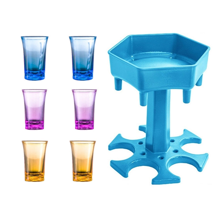 Bar Party 6 Cups Hexagon Wine Dispenser Wine Pourer, Gray+6 Transparent Cups, Blue+6 Transparent Cups, Gray+6 Colorful Cups, Blue+6 Colorful Cups