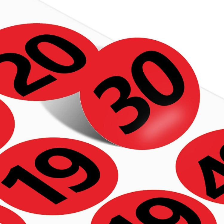 100 Stickers/Sheet Clothes Footwear Size Number Label Sticker, Diameter: 25mm, 10mm, 13mm, 15mm, 20mm, 25mm