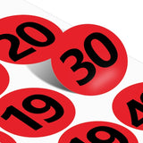 100 Stickers/Sheet Clothes Footwear Size Number Label Sticker, Diameter: 25mm, 10mm, 13mm, 15mm, 20mm, 25mm