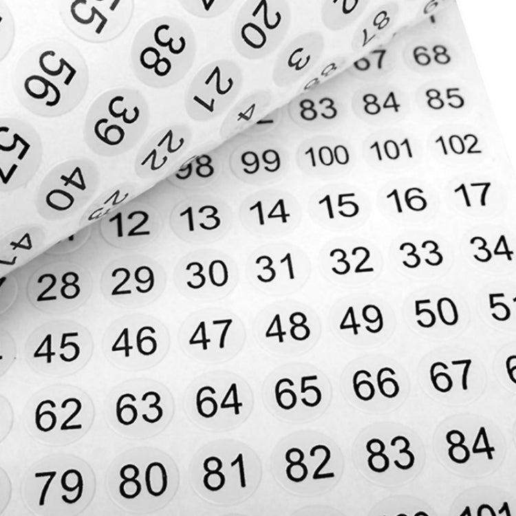 100 Stickers/Sheet Clothes Footwear Size Number Label Sticker, Diameter: 25mm, 10mm, 13mm, 15mm, 20mm, 25mm