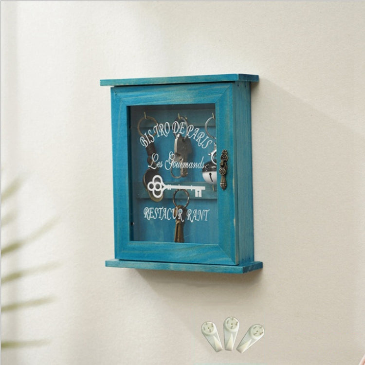 Entry Wooden Wall Hanging Key Storage Box, Spec:, Old Colors, Blue, Old with 3 Seamless Nails, Blue with 3 Seamless Nails