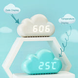 1966 Cute Cloud Shape Voice-activated LED Bedside Alarm Clock, White, Blue