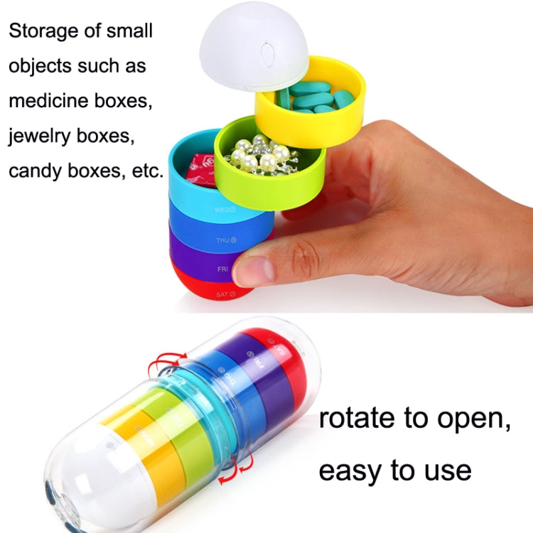 Portable Cylindrical Rotary 7 Compartments Independent Plastic Travel Pill Box, Cylindrical Pill Box