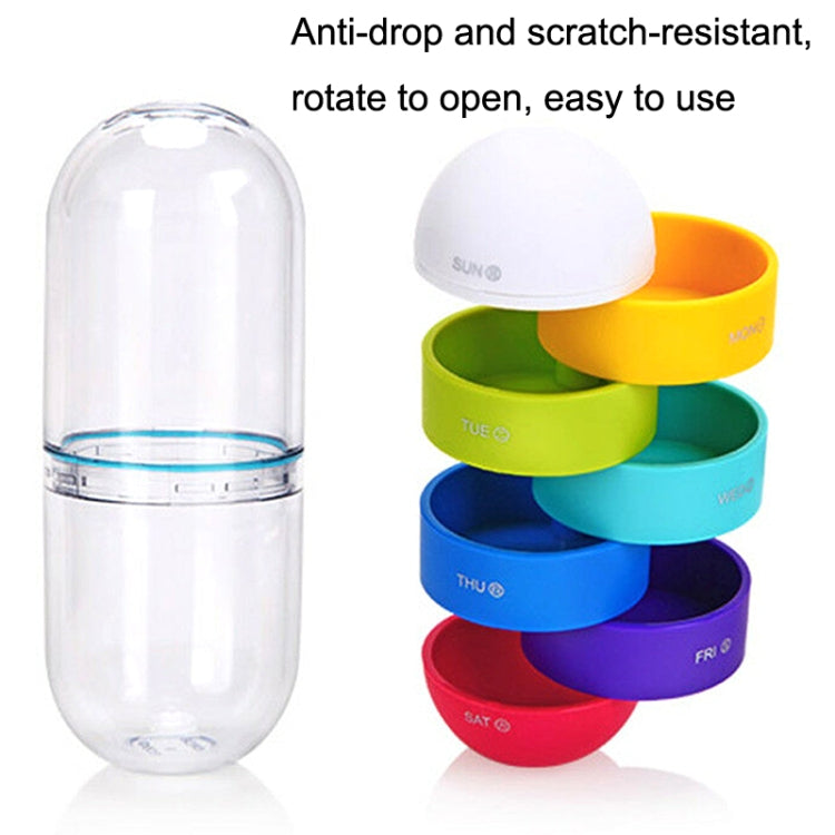 Portable Cylindrical Rotary 7 Compartments Independent Plastic Travel Pill Box, Cylindrical Pill Box