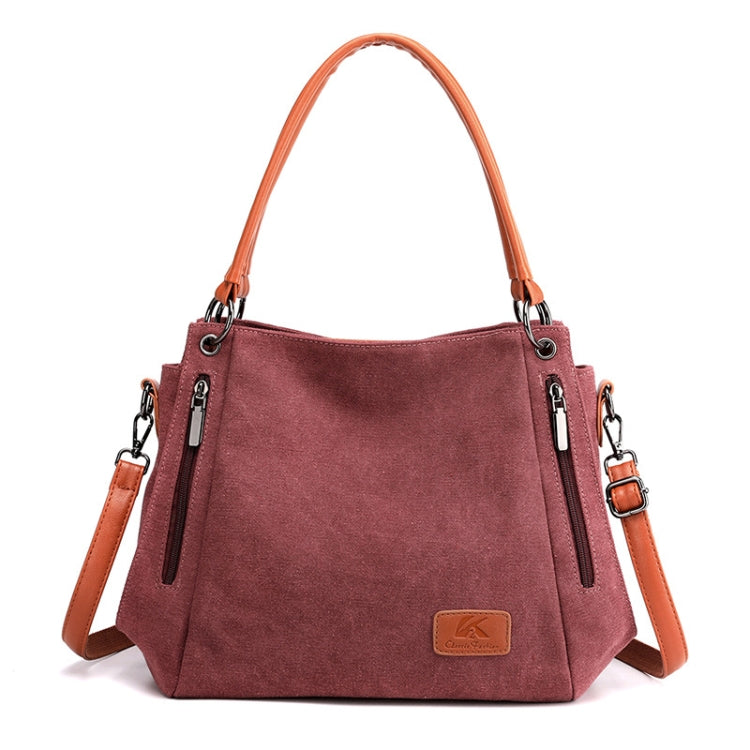 T-1983 Ladies Large Capacity Canvas Shoulder Bag, Khaki, Black, Grey, Brown, Purple Coffee
