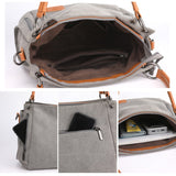 T-1983 Ladies Large Capacity Canvas Shoulder Bag, Khaki, Black, Grey, Brown, Purple Coffee