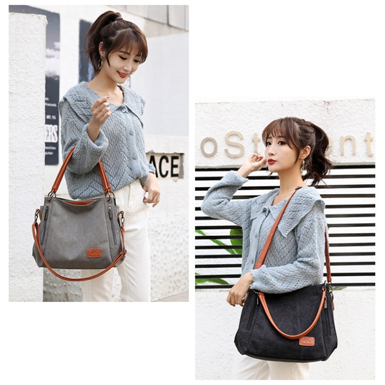 T-1983 Ladies Large Capacity Canvas Shoulder Bag, Khaki, Black, Grey, Brown, Purple Coffee
