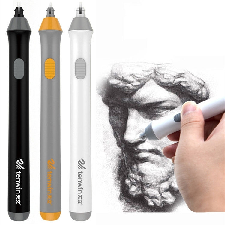 Tenwin 8302 Adjustable Electric Eraser With Rubber Refills For Sketch Drawing Erasing, Black, White, Grey