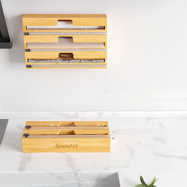 Aluminum Foil Wrap Dispenser Wood Storage Box for Kitchen Drawer,Style:, Two Slots, Three Slots