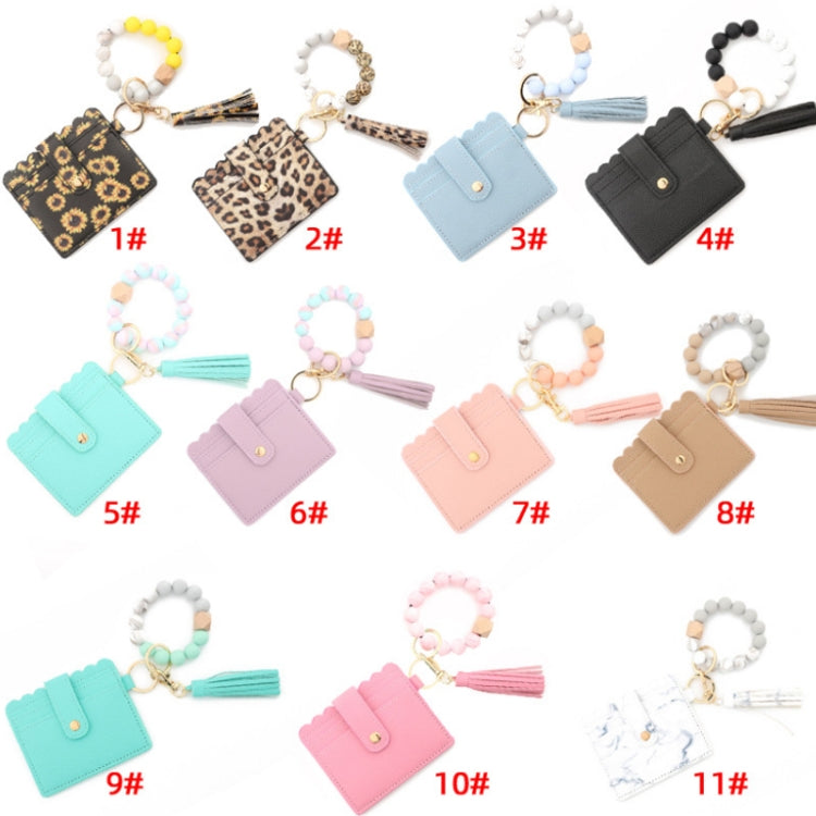 PU Tassel Silicone Bead Bracelet Wallet With Keychain, Sunflower, Yellow Leopard Print, Gray Blue, Black, 5 Mint Green, Light Purple, Pink, Khaki, 9 Mint Green, Cherry Blossom Pink, Marble
