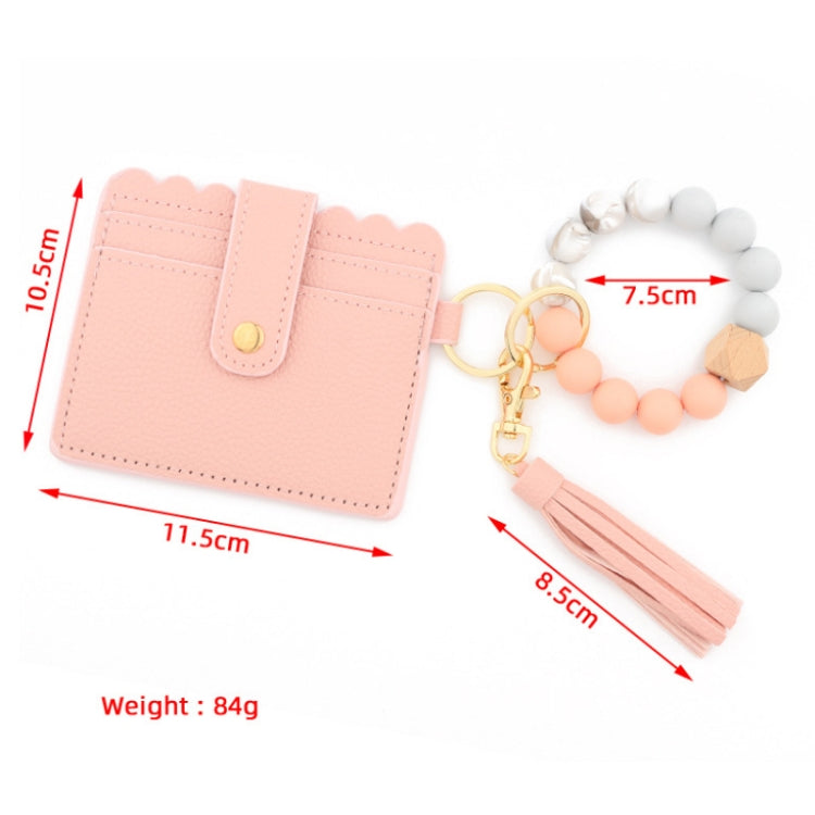 PU Tassel Silicone Bead Bracelet Wallet With Keychain, Sunflower, Yellow Leopard Print, Gray Blue, Black, 5 Mint Green, Light Purple, Pink, Khaki, 9 Mint Green, Cherry Blossom Pink, Marble