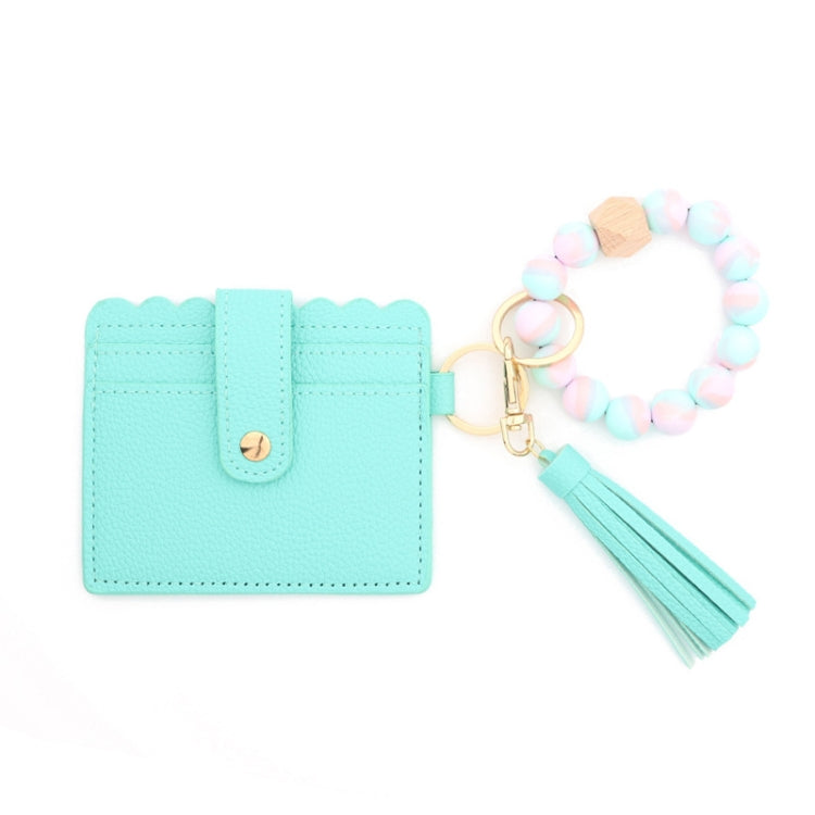 PU Tassel Silicone Bead Bracelet Wallet With Keychain, Sunflower, Yellow Leopard Print, Gray Blue, Black, 5 Mint Green, Light Purple, Pink, Khaki, 9 Mint Green, Cherry Blossom Pink, Marble