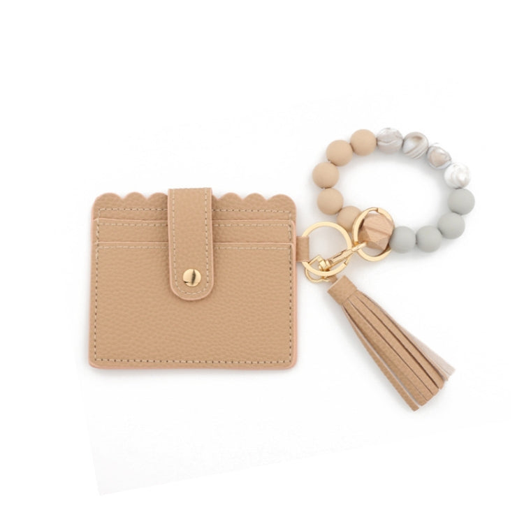 PU Tassel Silicone Bead Bracelet Wallet With Keychain, Sunflower, Yellow Leopard Print, Gray Blue, Black, 5 Mint Green, Light Purple, Pink, Khaki, 9 Mint Green, Cherry Blossom Pink, Marble