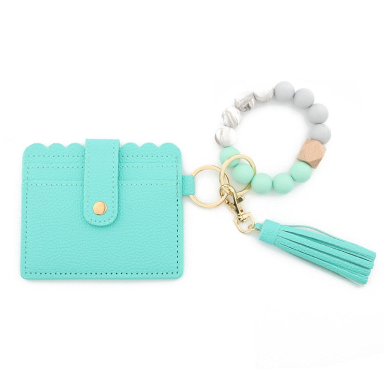 PU Tassel Silicone Bead Bracelet Wallet With Keychain, Sunflower, Yellow Leopard Print, Gray Blue, Black, 5 Mint Green, Light Purple, Pink, Khaki, 9 Mint Green, Cherry Blossom Pink, Marble