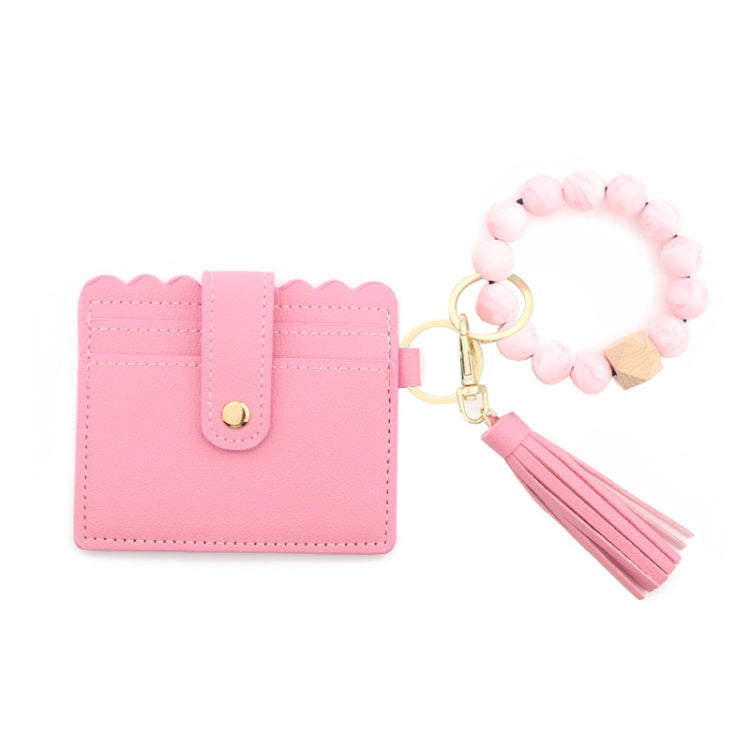 PU Tassel Silicone Bead Bracelet Wallet With Keychain, Sunflower, Yellow Leopard Print, Gray Blue, Black, 5 Mint Green, Light Purple, Pink, Khaki, 9 Mint Green, Cherry Blossom Pink, Marble