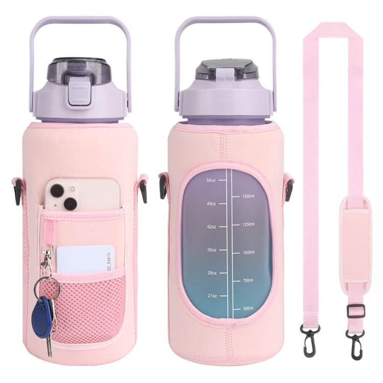2L Diving Material Water Bottle Cover Case with Strap, Black Metal Buckle, Black, Pink Glue Buckle, Pink Metal Buckle
