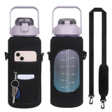 2L Diving Material Water Bottle Cover Case with Strap, Black Metal Buckle, Black, Pink Glue Buckle, Pink Metal Buckle