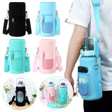 2L Diving Material Water Bottle Cover Case with Strap, Black Metal Buckle, Black, Pink Glue Buckle, Pink Metal Buckle