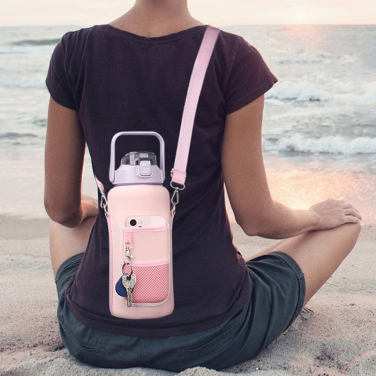 2L Diving Material Water Bottle Cover Case with Strap, Black Metal Buckle, Black, Pink Glue Buckle, Pink Metal Buckle