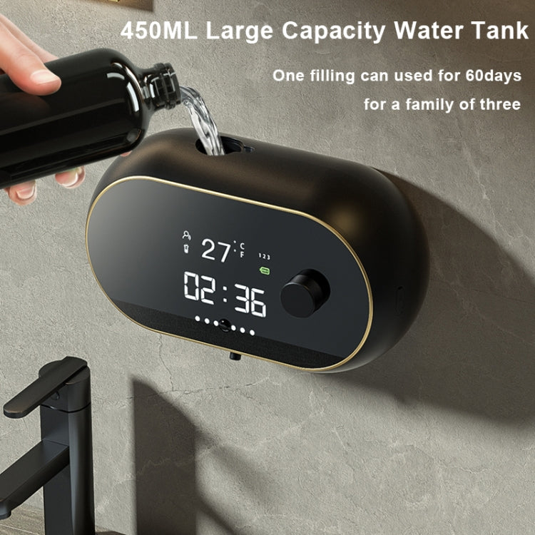 W2 Wall-mounted USB Charging Automatic Foam Soap Dispenser With Time Temperature Display, White, Black