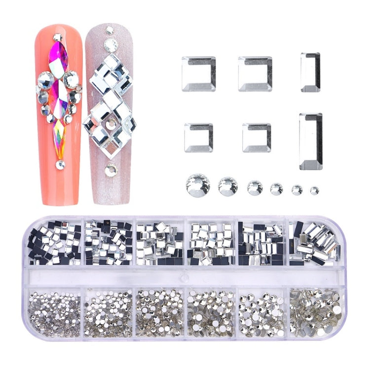 12 Grid Flat Bottom Shaped Nail Rhinestones Nail Decoration, 01, 02, 03, 04, 05, 06, 07, 08, 10, 11, 12, 13, 14, 15, 16, 18, 19, 20, 21, 22, 23, 24, 25, 26, 28 02