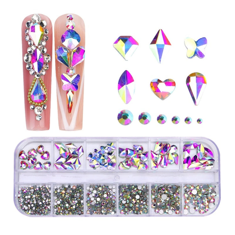 12 Grid Flat Bottom Shaped Nail Rhinestones Nail Decoration, 01, 02, 03, 04, 05, 06, 07, 08, 10, 11, 12, 13, 14, 15, 16, 18, 19, 20, 21, 22, 23, 24, 25, 26, 28 16