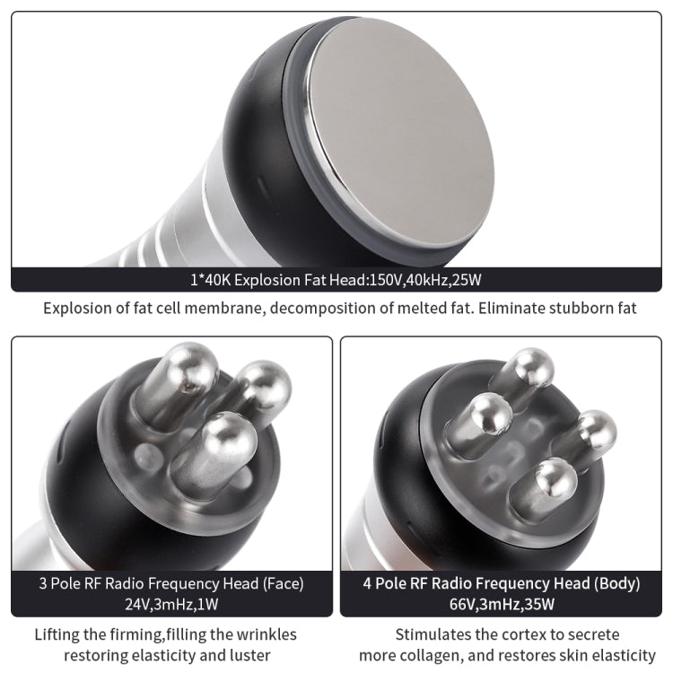 3-in-1 40K Ultrasonic Fat Blasting Device Radio Frequency Beauty Device, Metal Handle, Plastic Handle