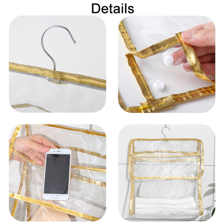 Home Wall Mounted Transparent Underwear Storage Bag, Golden Edge (Small), Golden Edge (Large), Silver Edge (Small)