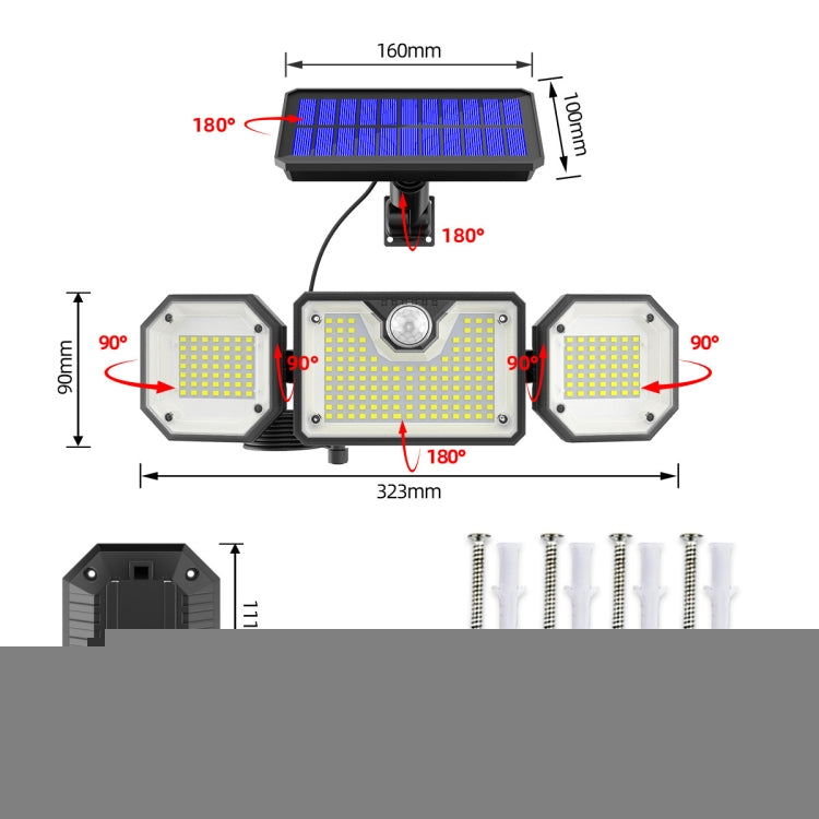 Solar Human Body Sensor Light LED Outdoor Waterproof Garden Light, Style:, Split 226LED