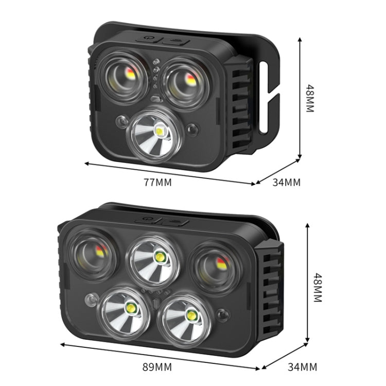 USB Charging Running Strong Bald Headlight Fishing Camping Waterproof Light, Style:, 3 Light Head, 5 Light Head