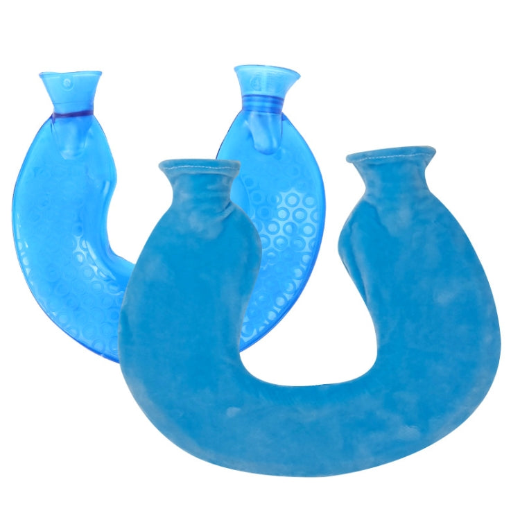 U-shaped PVC Hot Compress Shoulder And Neck Explosion-proof Water Injection Hot Water Bag, Blue + Gray Crystal, Blue + Navy Crystal, Blue + Green Snowflake Knitted, Blue + Gray Knitted, Blue + Cyan Knitted, Blue Light Cyan Knitted                      ... Blue + Lake Blue Crystal