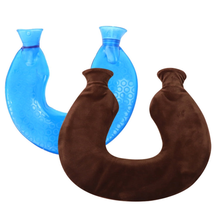 U-shaped PVC Hot Compress Shoulder And Neck Explosion-proof Water Injection Hot Water Bag, Blue + Gray Crystal, Blue + Navy Crystal, Blue + Green Snowflake Knitted, Blue + Gray Knitted, Blue + Cyan Knitted, Blue Light Cyan Knitted                      ... Blue + Coffee Crystal