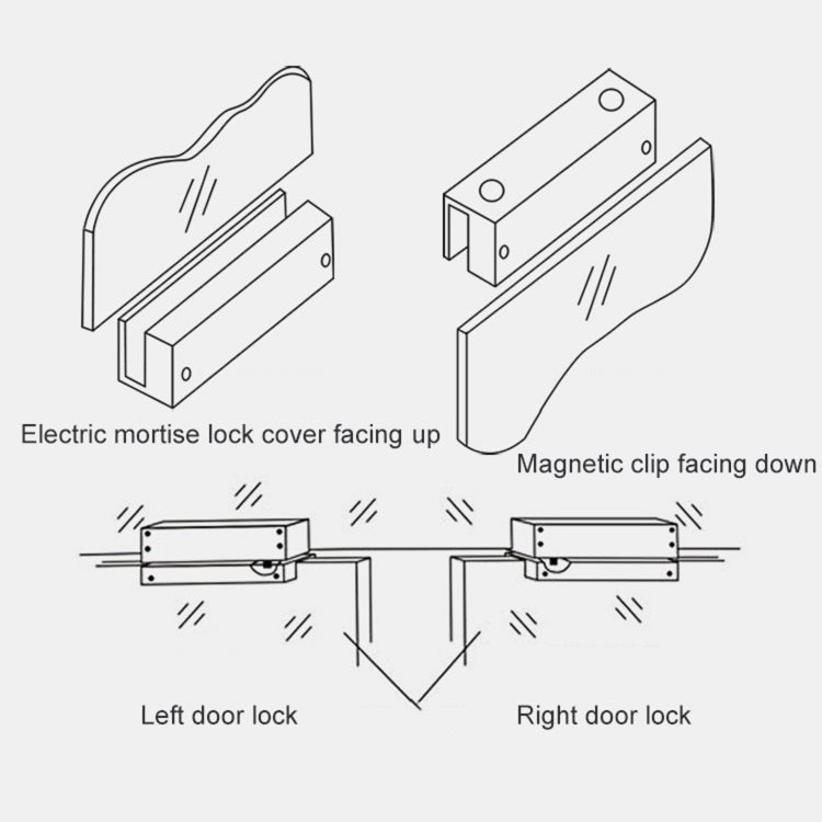 Top And Bottom Frameless Glass Door Aluminum Alloy Electric Mortise Lock, Left, Right
