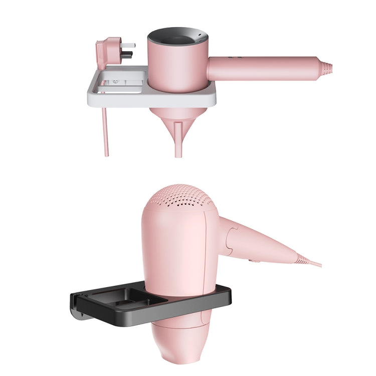 2-in-1 Hair Dryer Wall Mount Bracket Bathroom Shelf, White, Black