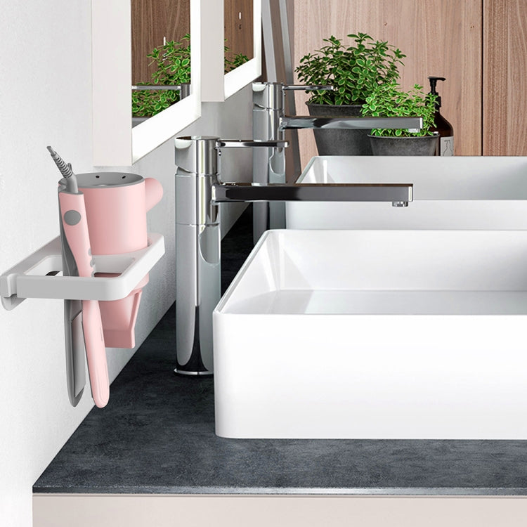 2-in-1 Hair Dryer Wall Mount Bracket Bathroom Shelf, White, Black