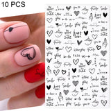 10 PCS Cartoon Heart Letters Comic Character Nail Art Sticker 3D Adhesive Nail Stickers, F106, F636, F637, F638, F639, F640 F636