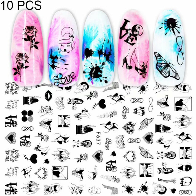 10 PCS Cartoon Heart Letters Comic Character Nail Art Sticker 3D Adhesive Nail Stickers, F106, F636, F637, F638, F639, F640 F637