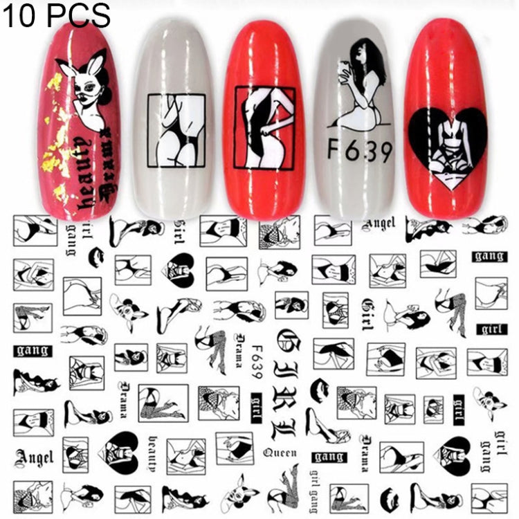 10 PCS Cartoon Heart Letters Comic Character Nail Art Sticker 3D Adhesive Nail Stickers, F106, F636, F637, F638, F639, F640 F639