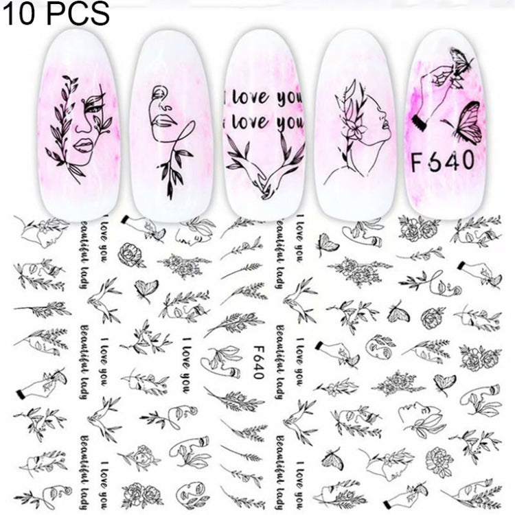 10 PCS Cartoon Heart Letters Comic Character Nail Art Sticker 3D Adhesive Nail Stickers, F106, F636, F637, F638, F639, F640 F640
