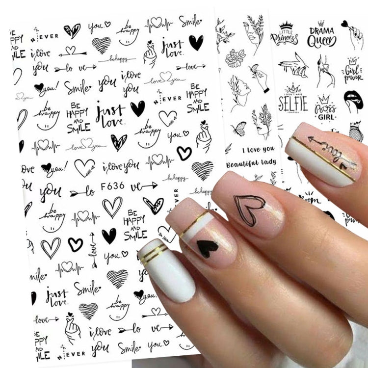 10 PCS Cartoon Heart Letters Comic Character Nail Art Sticker 3D Adhesive Nail Stickers, F106, F636, F637, F638, F639, F640