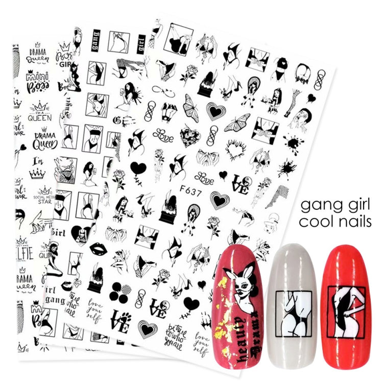 10 PCS Cartoon Heart Letters Comic Character Nail Art Sticker 3D Adhesive Nail Stickers, F106, F636, F637, F638, F639, F640