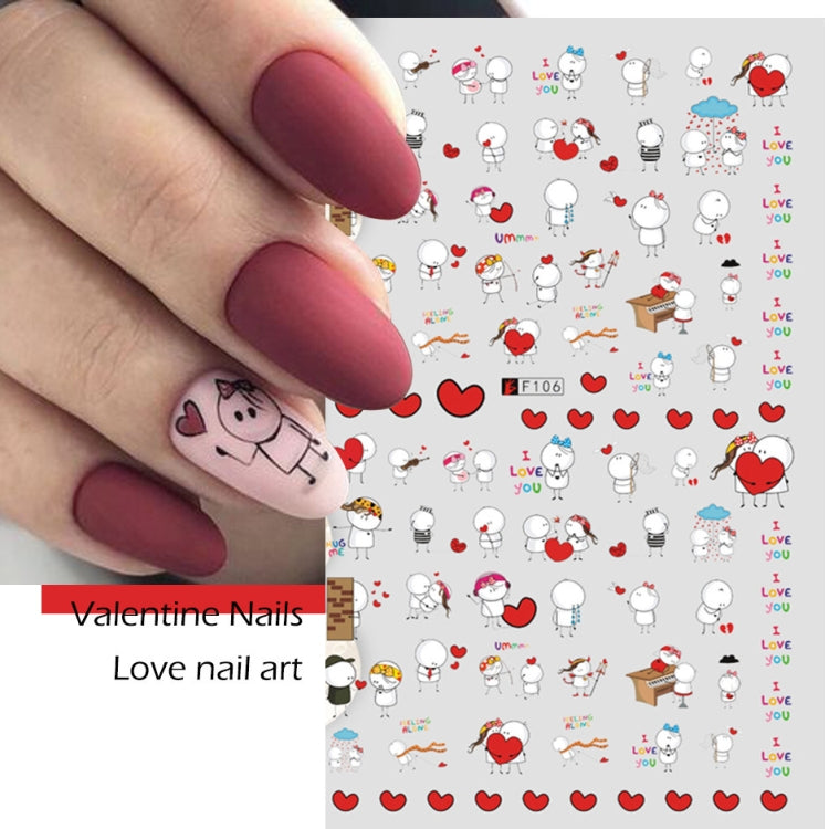10 PCS Cartoon Heart Letters Comic Character Nail Art Sticker 3D Adhesive Nail Stickers, F106, F636, F637, F638, F639, F640