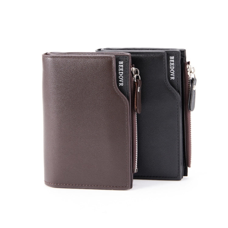 BEEDOVR 9902 Men Short Wallet Multi-card Zipper ID Bag, BEEDOVR 9902 Black, BEEDOVR 9902 Brown