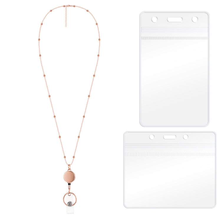 QD-2451 Multifunctional Metal Bead Chain Retractable Pulling Buckle ID Card Holder, Rose Gold, Silver, Black