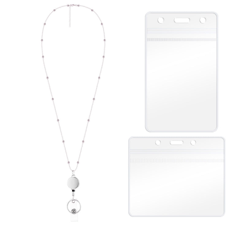 QD-2451 Multifunctional Metal Bead Chain Retractable Pulling Buckle ID Card Holder, Rose Gold, Silver, Black