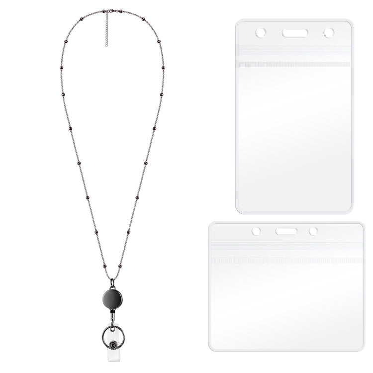 QD-2451 Multifunctional Metal Bead Chain Retractable Pulling Buckle ID Card Holder, Rose Gold, Silver, Black
