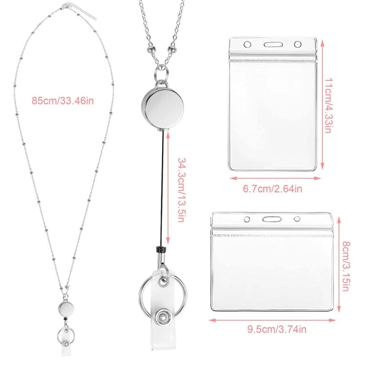 QD-2451 Multifunctional Metal Bead Chain Retractable Pulling Buckle ID Card Holder, Rose Gold, Silver, Black