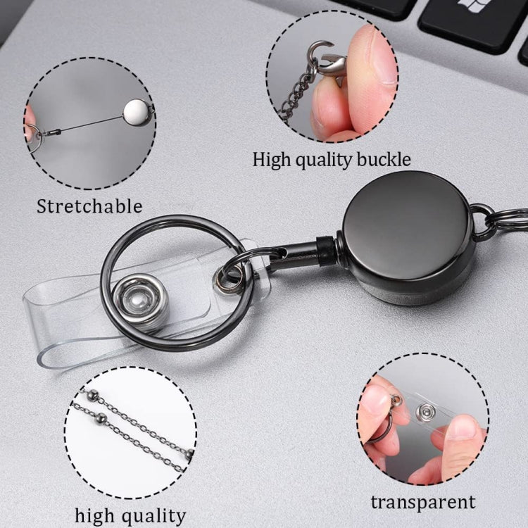 QD-2451 Multifunctional Metal Bead Chain Retractable Pulling Buckle ID Card Holder, Rose Gold, Silver, Black